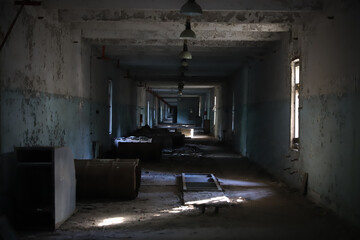 Corridor in Duga Radar Base, Chernobyl Exclusion Zone, Ukraine