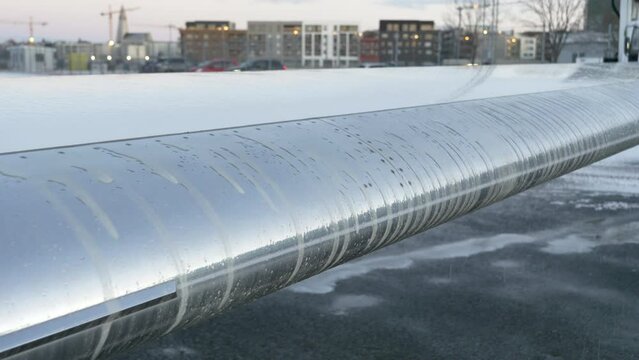 Deicing Fluid Dripping Down the Airplane's Leading Edge Wing, Close Up