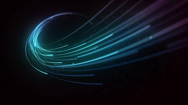 Abstract Glowing 3d Light Strokes Background/ 4k animation of an abstract looped wallpaper background of glowing 3d light strokes with depth of field and following motion path trajectory