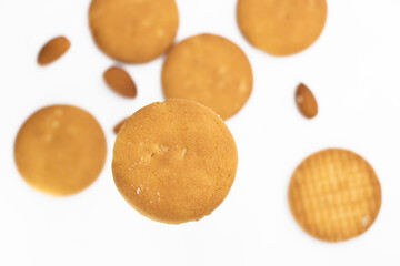 group of butter biscuit isolated on white background, top view