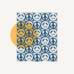 Peace illustration. hand drawn blue and yellow color. Vector for poster, card and social media.