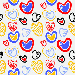 Seamless hand drawn pattern with cute hearts