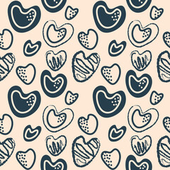 Seamless hand drawn pattern with cute hearts