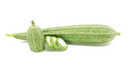 Fresh Angled luffa or Ridge gourd (Ribbed Gourd) with sliced isolated on white background.