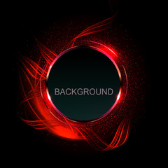 Round shiny frame with a curved figure in a red hue on a black background