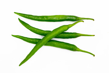 green chili slice over on white background top view