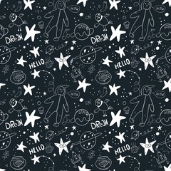 Doodle children pattern for decorative design. Animal pattern. Children character. Kids space graphic. 