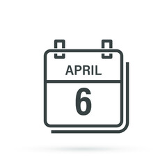 April 6, Calendar icon with shadow. Day, month. Flat vector illustration.