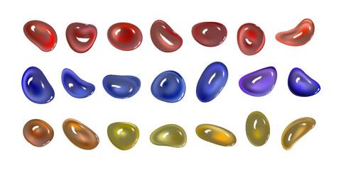 Realistic vector 3D shapes isolated on white background. Set of mother-of-pearl multicolored drops