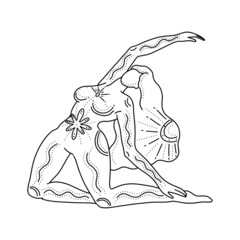 Woman body. Line art. Raster textural illustration of a female and flowers. Boho style. Woman for creating fashion prints, postcard, wedding invitations, banners, arrangement illustrations, books, cov