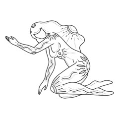 Woman body. Line art. Raster textural illustration of a female and flowers. Boho style. Woman for creating fashion prints, postcard, wedding invitations, banners, arrangement illustrations, books, cov