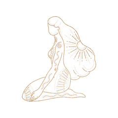 Woman body gold silhouette. Raster line art illustration of a female. Raster woman for creating fashion prints, postcard, wedding invitations, banners, arrangement illustrations, books, covers.