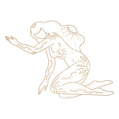 Woman body gold silhouette. Raster line art illustration of a female. Raster woman for creating fashion prints, postcard, wedding invitations, banners, arrangement illustrations, books, covers.