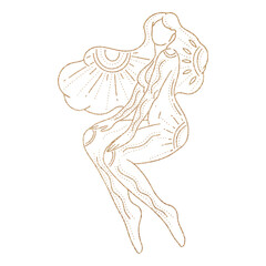 Woman body gold silhouette. Raster line art illustration of a female. Raster woman for creating fashion prints, postcard, wedding invitations, banners, arrangement illustrations, books, covers.