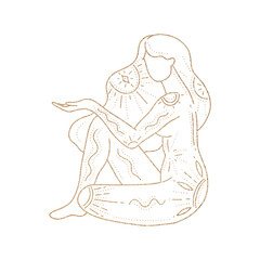 Woman body gold silhouette. Raster line art illustration of a female. Raster woman for creating fashion prints, postcard, wedding invitations, banners, arrangement illustrations, books, covers.