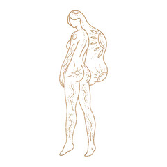 Woman body gold silhouette. Raster line art illustration of a female. Raster woman for creating fashion prints, postcard, wedding invitations, banners, arrangement illustrations, books, covers.