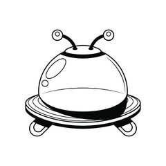 Abstract Black Simple Line Ufo Alines Doodle Outline Element Vector Design Style Sketch Isolated On White Background Illustration Galaxy, Space, Universe