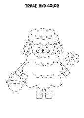 Trace and color cute Easter sheep. Worksheet for children.