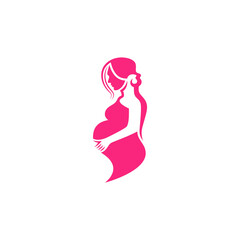 Obraz na płótnie Canvas Pregnant young woman, negative space logo design.