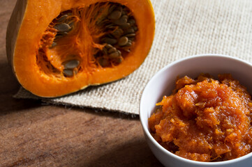 White bowl with pumpkin jam