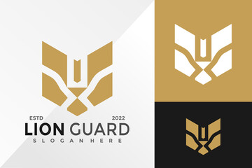 Luxury Shiled Lion Guard Logo Design Vector illustration template