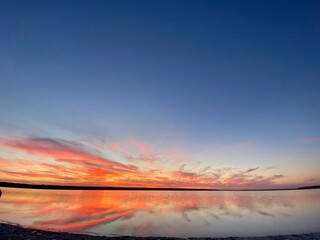 Wonderful sunset over the sea, beautiful firth Ukraine 