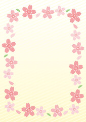 桜の花のかわいいフレーム背景　A3縦　
Cherry blossom frame vertical