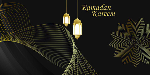 Luxury Ramadan background, black and gold background vector design
