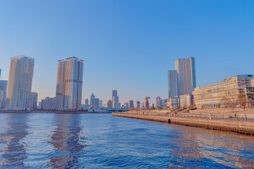 東京都江東区豊洲の夕方の都市景観