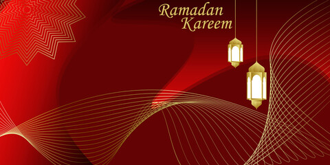 Modern Ramadan background, red background with gold lines