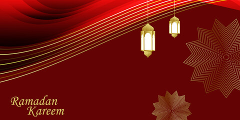 Modern Ramadan background, Red background with gold lines