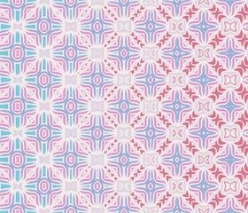 Geometric pink, red and blue Moroccan style seamless pattern with colorful patchwork. Illustration. For ceramic tile, wallpaper, linoleum, textile.