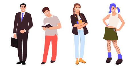Fototapeta premium A different group of people. Student, businessman, hipster. Vector illustration