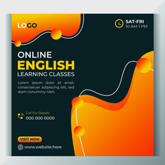 Modern social media post ads banner design template for online english language learning course facebook post, instagram post ad