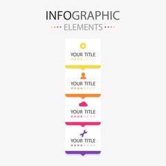 Modern infographics design options banner. Square bullet info element down style with 4 colors.