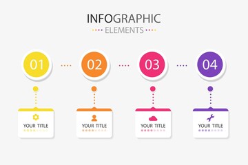 Four modern text box infographics elements circle and square shape for use in business, present team work etc. Infographics elements with 4 colors.
