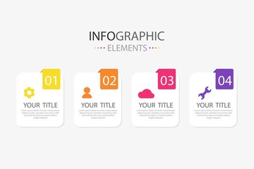Business presentation within have setting icon, cloud icon, human icon and fixed icon infographic template rectangle shape with 4 vector illustration options. Infographics elements for work.