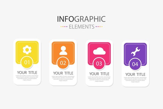 Business Presentation Within Have Setting Icon, Cloud Icon, Human Icon And Fixed Icon Infographic Template Rectangle Rounded Edges Shape With 4 Vector Illustration Options. Infographics Elements For