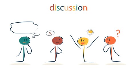 Discussion between a group of people. Everyone has a different opinion