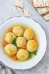 Matzoh ball soup. Jewish traditional cuisine Passover food	
