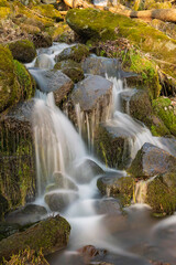 Long exposure of a part of the small waterfall Leyenbach in the Westerwald/Germany in spring 