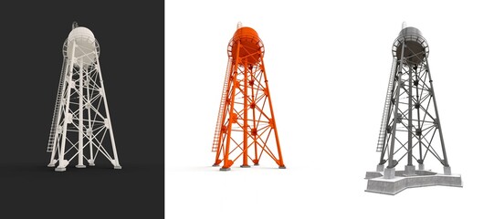 Water Tower. 3D illustration. watery resource reservoir and industrial high metal structure