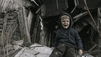  A child is crying in the ruins