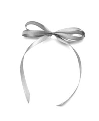 Beautiful silver ribbon bow on white background