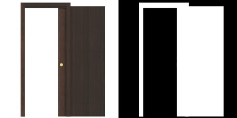 3D rendering illustration of a wooden sliding door