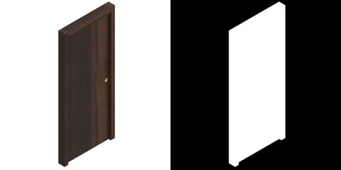 3D rendering illustration of a wooden sliding door