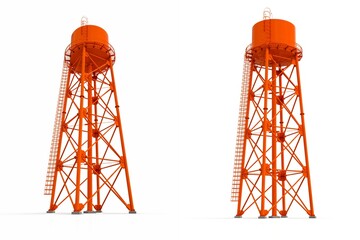 Water Tower. 3D illustration. watery resource reservoir and industrial high metal structure