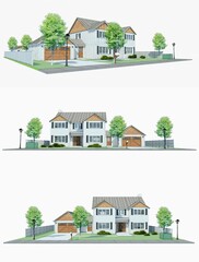 3d illustration. Modern house with garden and garage. 3d rendering.