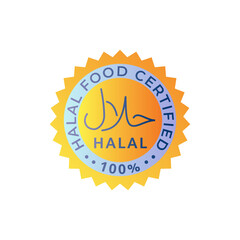 Halal food sign, round emblem. Certified and guaranteed. Islam religion. Vector illustration.