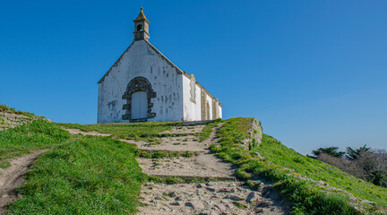 Carnac,France;26 February 2022:Chapelle Saint Michel on the tumulus site located in Morbihan in Brittany, the town is known for its alignments of 2,934 menhirs.